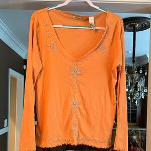 Stamp 10 Women's Long Sleeve Embroidered Top - Orange